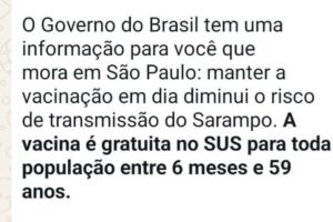Governo federal envia mensagens sobre vacina do sarampo - 03/07/2026 - Equilíbrio e Saúde