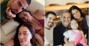 Ex-casal Claudia Raia e Edson Celulari posa ao lado dos filhos