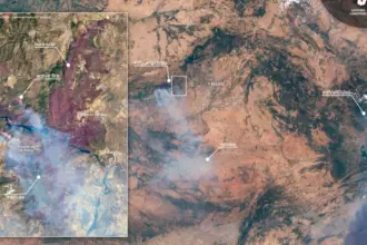 Imagem de satélite revela nuvem de fumaça sobre a Espanha